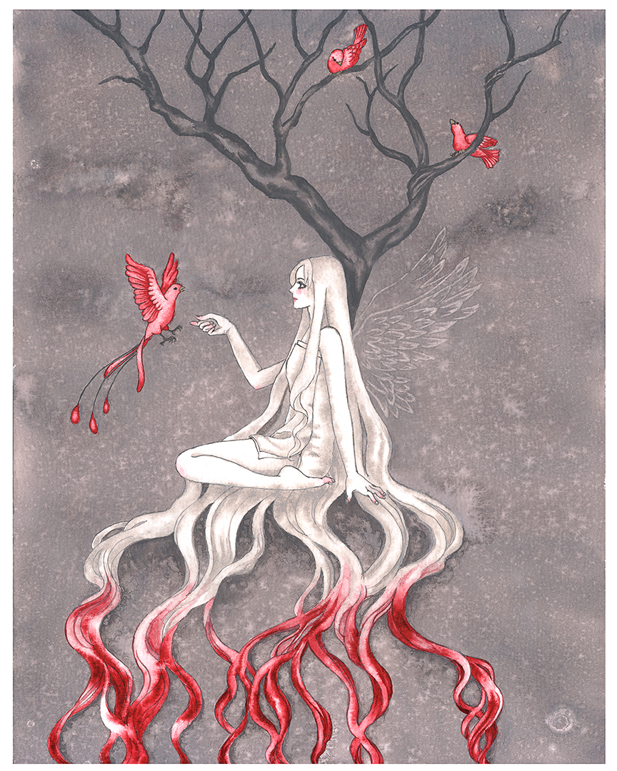 Crimson Angel by Yasuko Nakamura, Watercolor