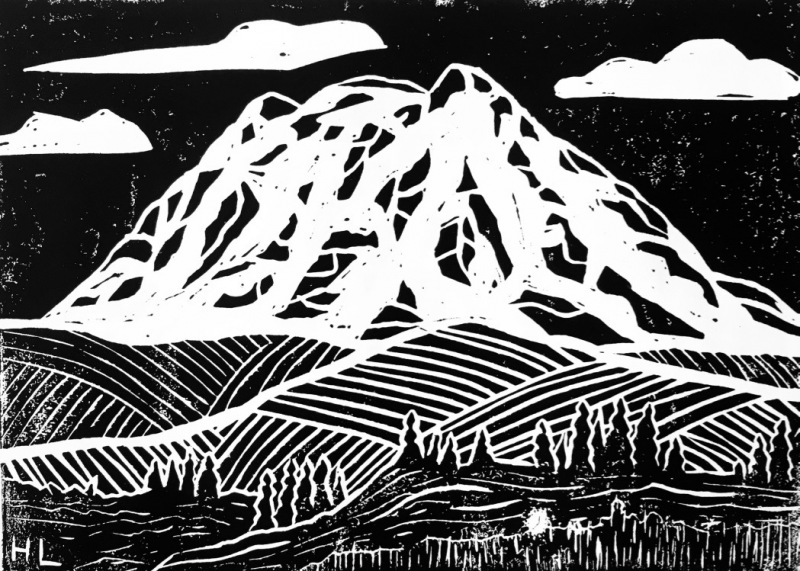 Mt Rainier by Hannah Mason, Linocut Print
