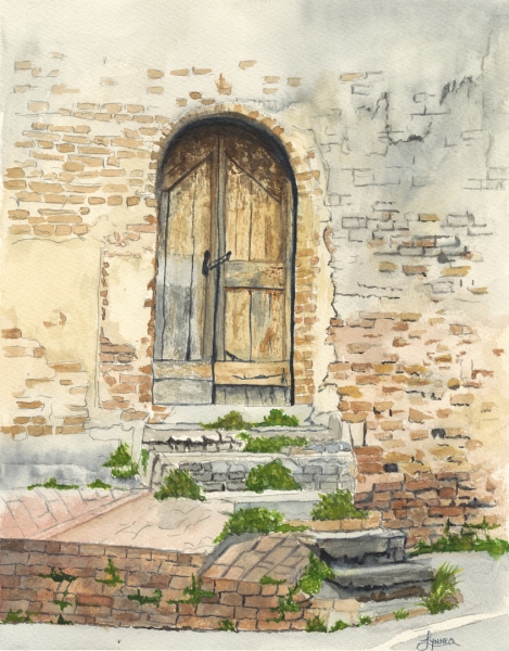 Old Door in Tuscany by Lynnea Mattson, Watercolor