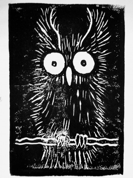 Owl 3 by Hannah Mason, Linocut Print