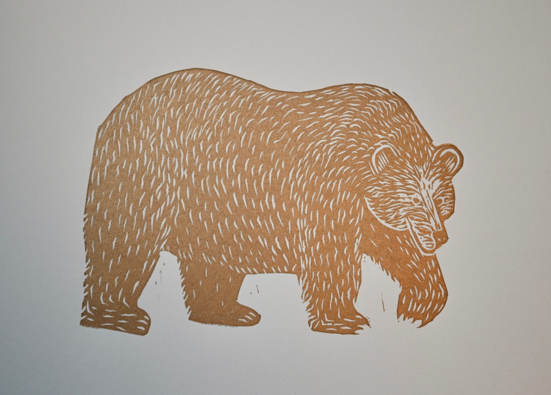 Bear Gold by Hannah Mason, Linocut Print