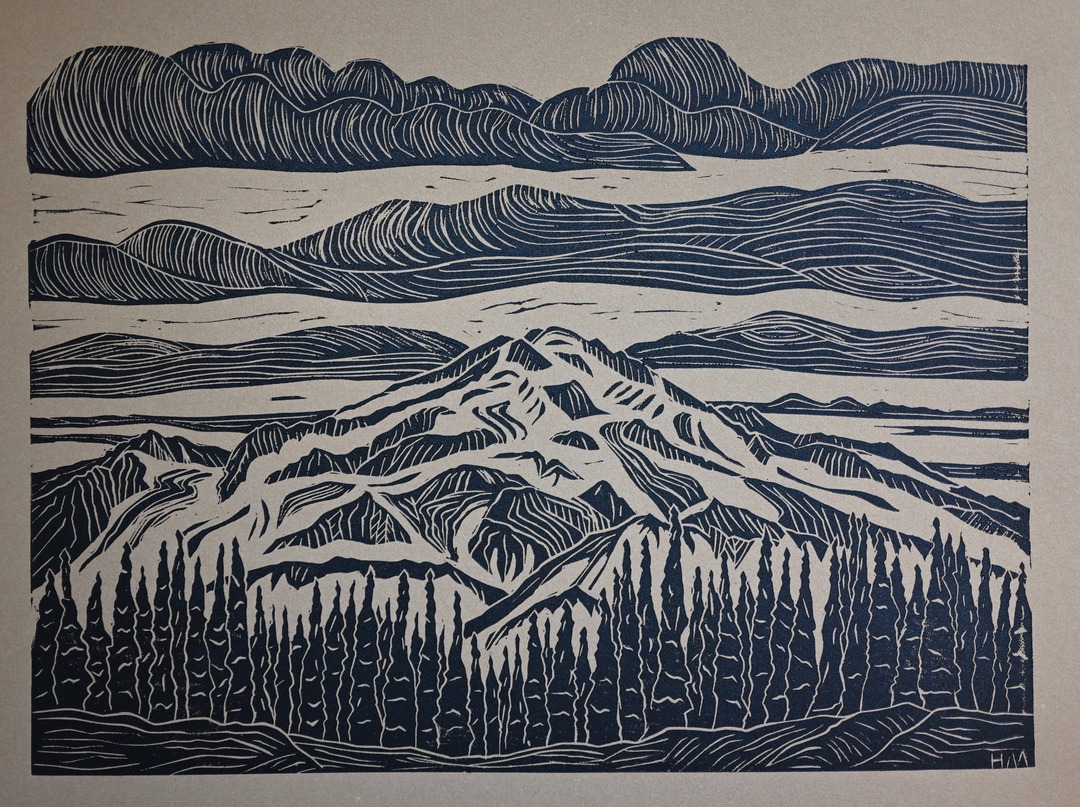 Glacier Peak Brown by Hannah Mason, Linocut Print