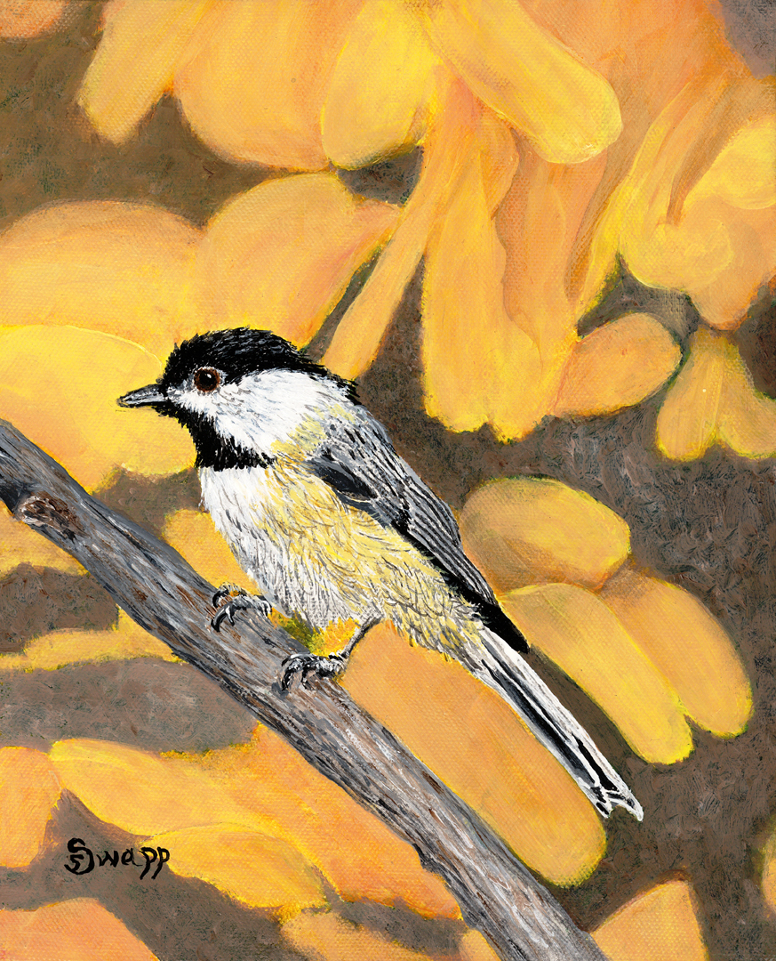 Among the Flowers Blackcapped Chickadee by Sue Swapp, Soft Pastels