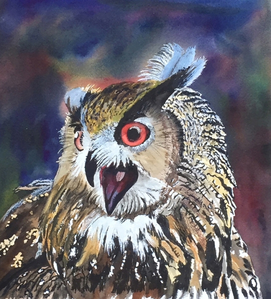 Screeching Owl by Lynnea Mattson, Watercolor