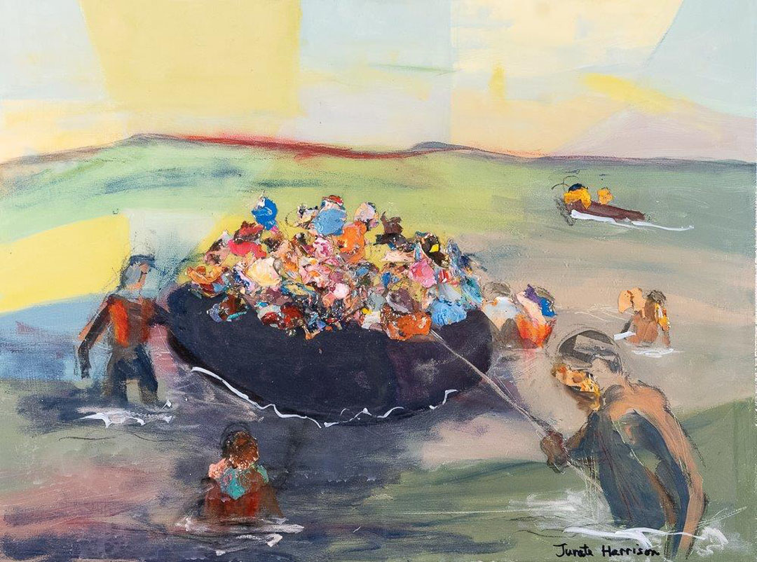 Refugeee Arrival by Jurate Harrison, Acrylics