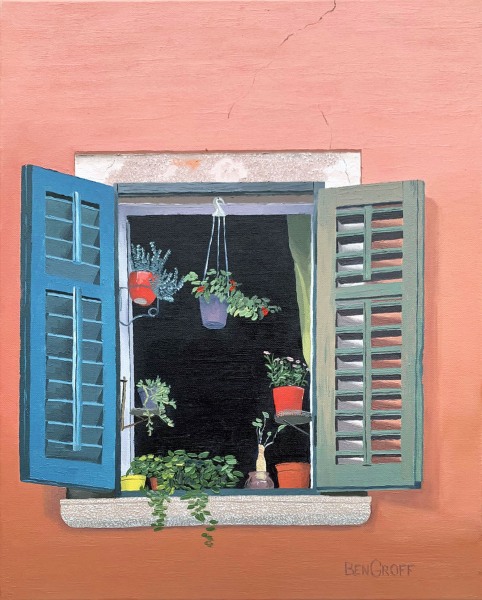 Window with Flower Pots by Ben Groff, Oil
