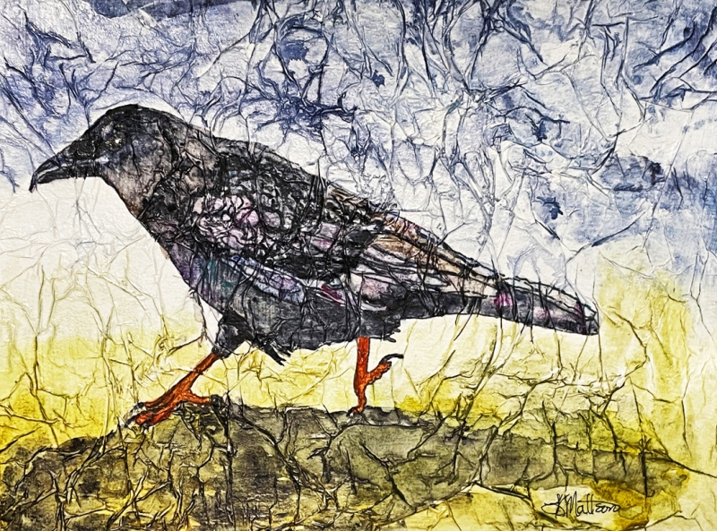 Crow on the Move by Lynnea Mattson, Mixed Media