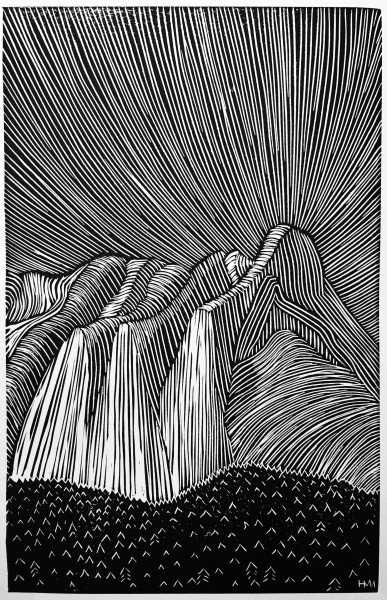 Mt Index by Hannah Mason, Linocut Print