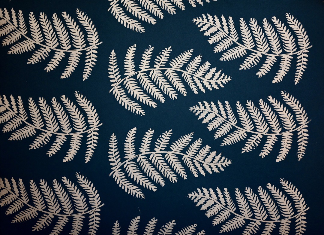 Gold Ferns Pattern by Hannah Mason, Linocut Print