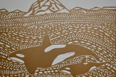 Orca and Whale Gold by Hannah Mason, Linocut Print