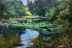 Frankie-Gollub_Water-Lilies-Under-Lavender-Sky_11x14_Oil