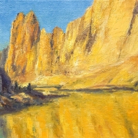 Golden hours at Smith Rock State Park Painting by Cindy Sun